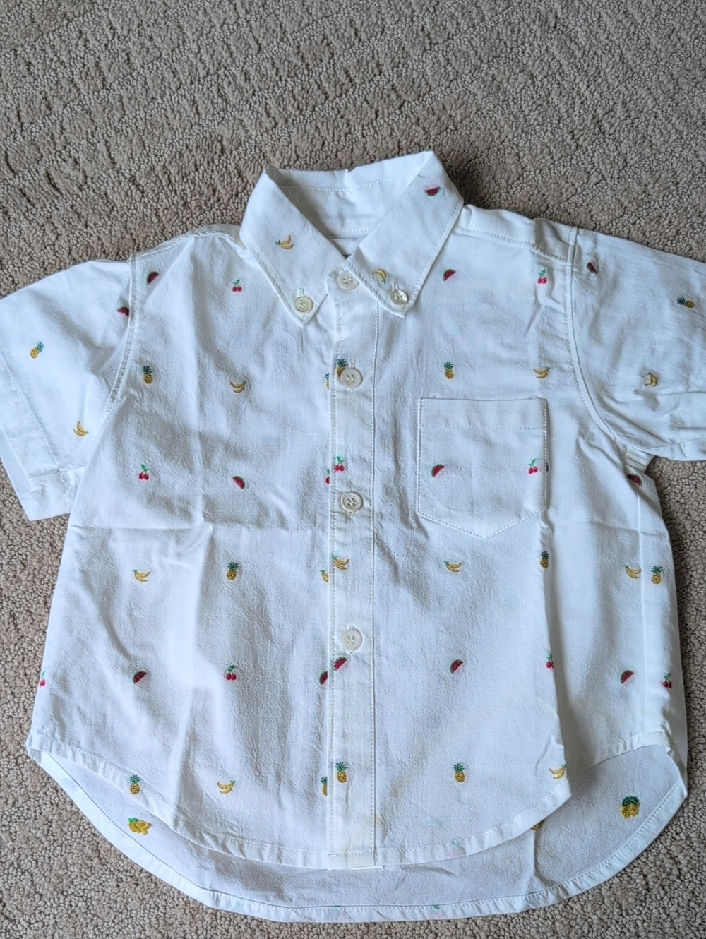 Makie White Short-Sleeve Button-Down Shirt with Fruit Embroidery